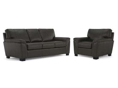 Reynolds Leather Sofa and Chair Set - Dark Grey