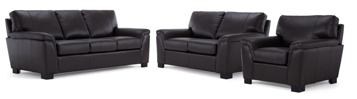 Reynolds Leather Sofa, Loveseat and Chair Set - Coffee