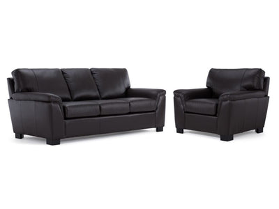 Reynolds Leather Sofa and Chair Set - Coffee