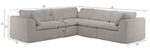 Bliss beige 5-piece boneless sectional dimensions: 112 by 112 inches, 40.2 inches deep and 34.7 inches high