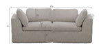 Bliss beige modular loveseat dimensions: 80.4 inches wide, 40.2 inches deep and 34.7 inches high