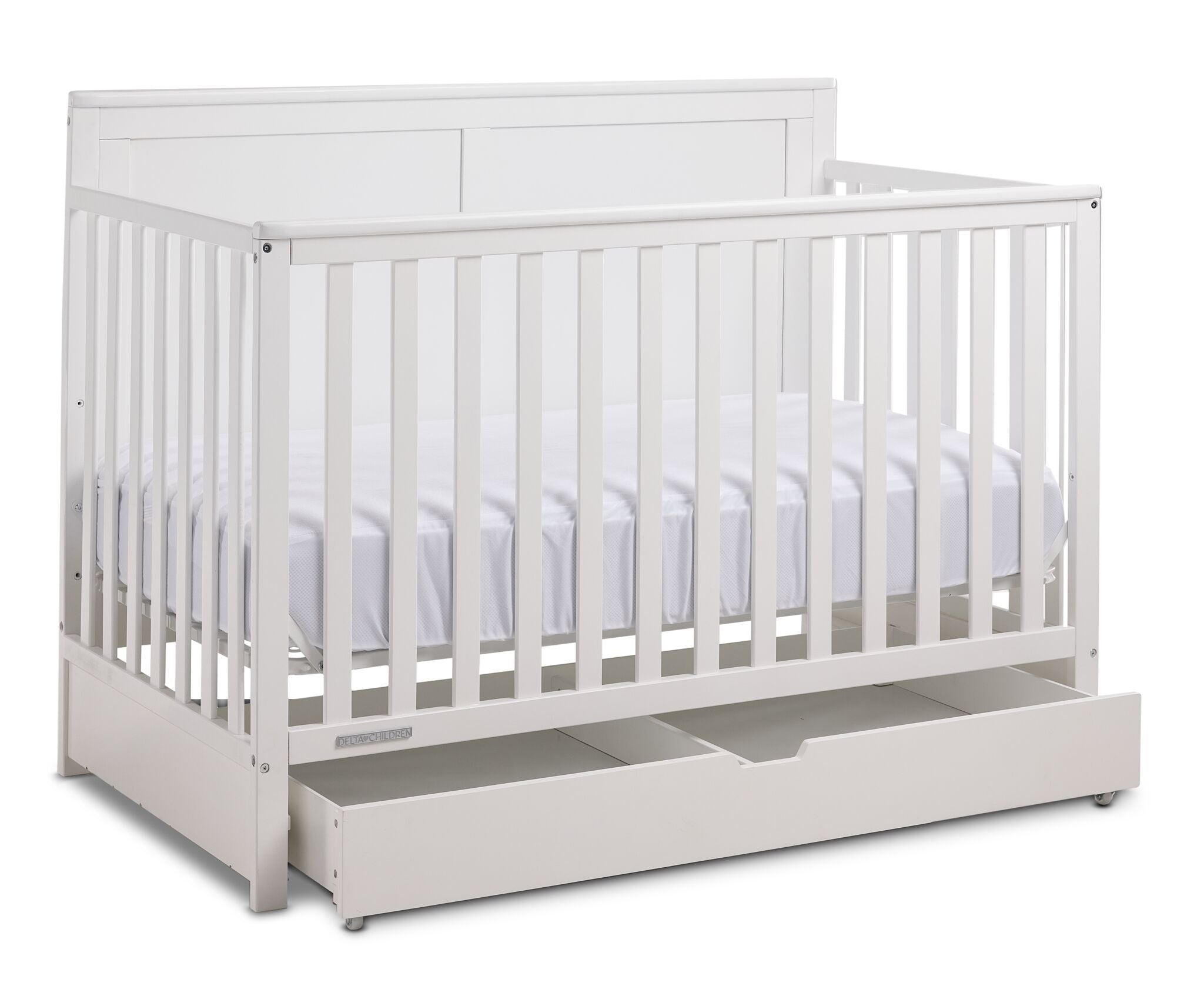 Delta Children Saint 6-in-1 Convertible Crib with Under Bed Storage Drawer - Bianca White