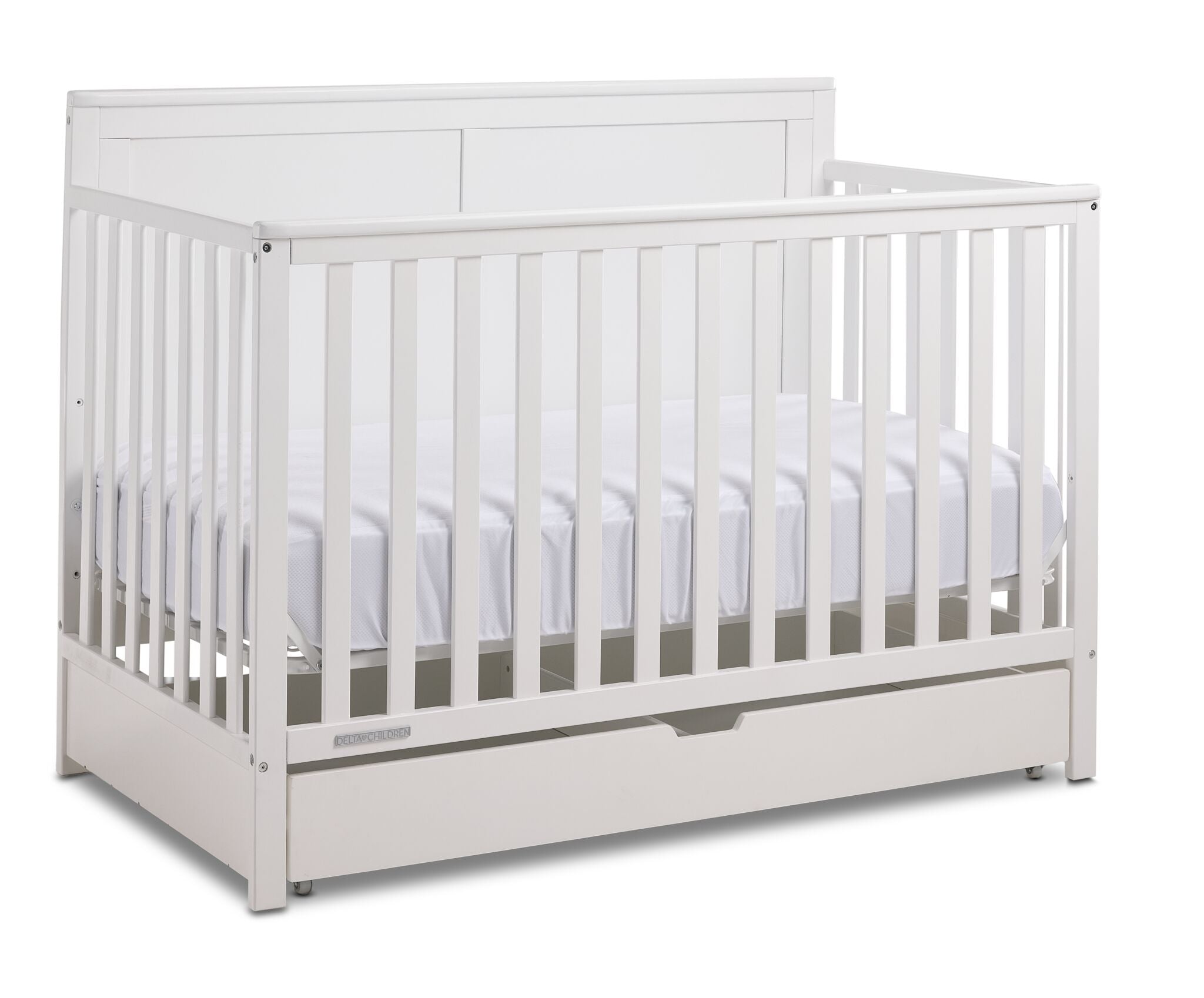 Delta Children Saint 6-in-1 Convertible Crib with Under Bed Storage Drawer - Bianca White