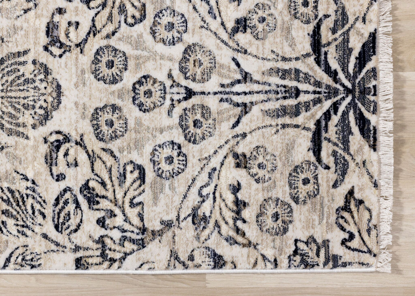 Midnight Garden 5'3" x 7'10" Ornate Leaf Pattern Area Rug - Cream