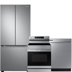 Samsung Fingerprint Resistant Stainless Kitchen Package with French Door Refrigerator, Electric Range & Built-In Dishwasher
