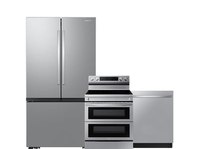 Samsung Fingerprint Resistant Stainless Kitchen Package with Counter-Depth Refrigerator, Electric Range & Built-In Dishwasher