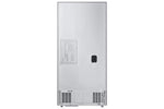 Rear view of Samsung 33" matte black French door refrigerator showing back panel, vents and lower components