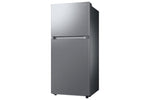 Samsung 30" 17.6 Cu. Ft. stainless steel top mount refrigerator angled view with flat doors and recessed handles