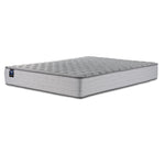 Sealy Burchelle Extra Firm Tight Top Twin mattress with grey quilted top and patterned side panels, three-quarter view