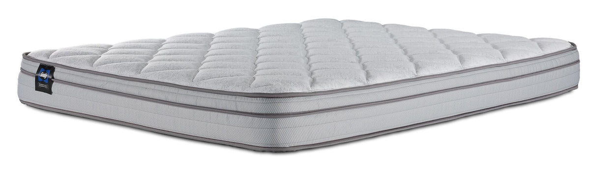 Sealy Essentials Kairo Medium Euro Top Full mattress with quilted white top and grey piped sides