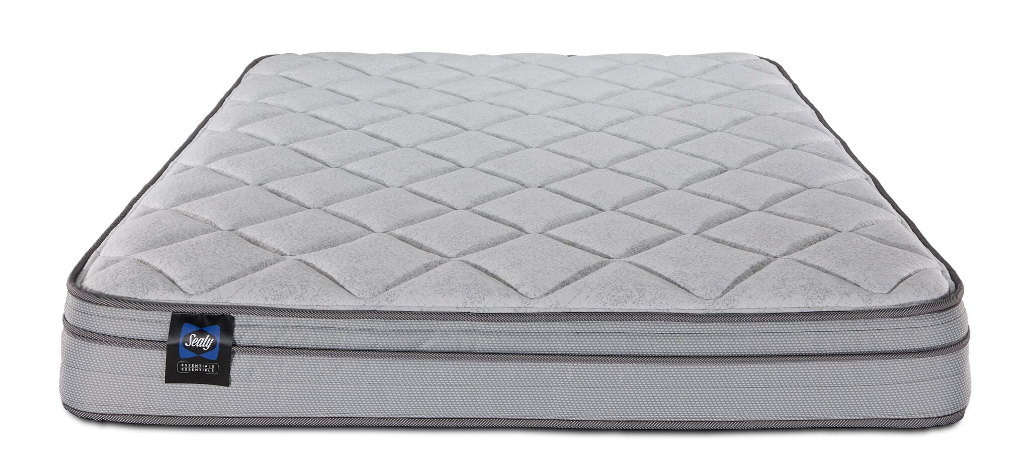 Front view of Sealy Essentials Kairo Medium Euro Top Full mattress with quilted top and Sealy label