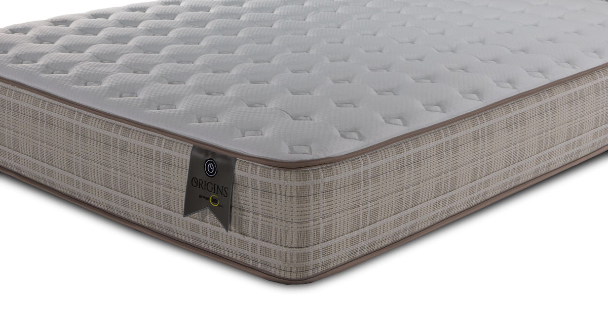 Close-up of the quilted tight top, textured side panel and brown edge piping