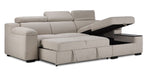 Slayden left-facing taupe polyester sectional with pop-up bed extended and chaise storage compartment open