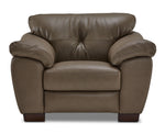 Sloan II chocolate leather chair with clean contemporary shape, padded arms and front view