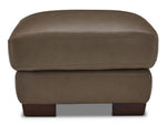 Sloan II chocolate leather ottoman with clean contemporary shape and front view