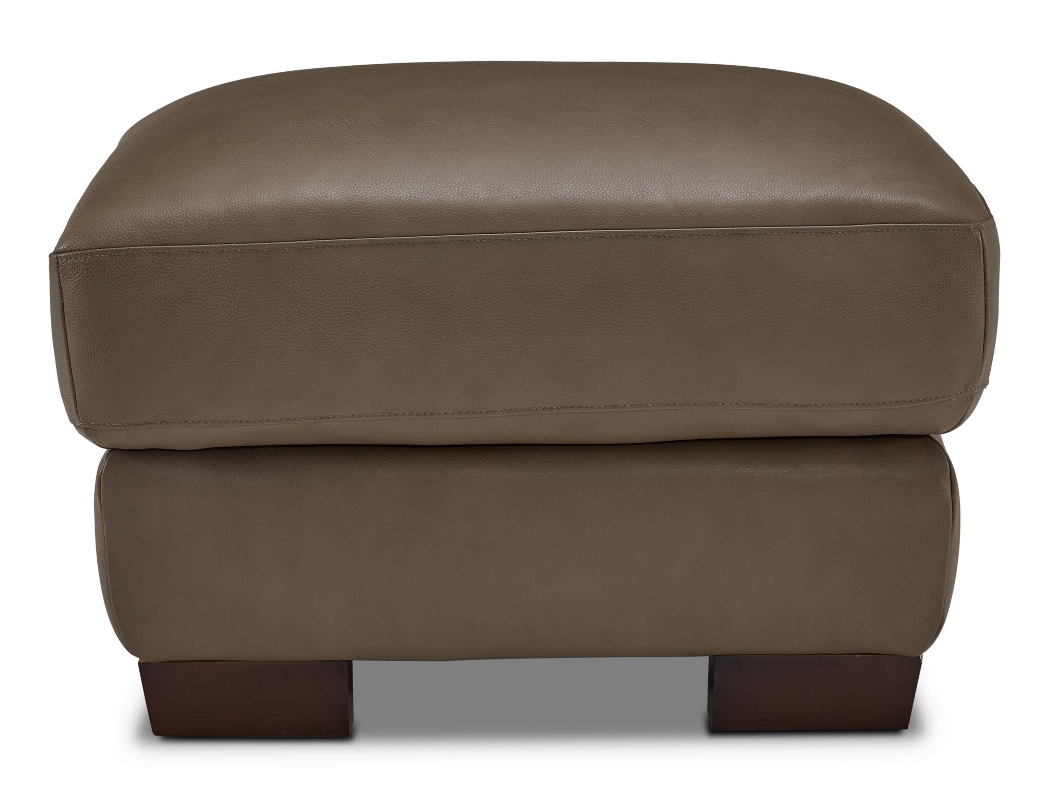 Sloan II chocolate leather ottoman with clean contemporary shape and front view