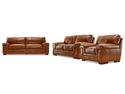 Stampede Leather Sofa, Loveseat and Chair Set - Chestnut