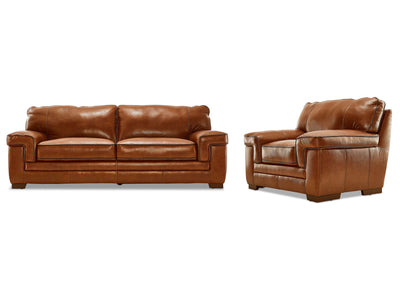 Stampede Leather Sofa and Chair Set - Chestnut