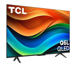 Angled view of TCL 43-inch QLED 4K Smart TV on stand legs