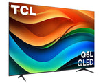 Angled view of TCL 85-inch QLED 4K Smart TV mounted on stand legs
