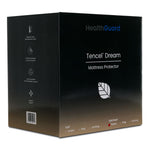 King HealthGuard Tencel Dream Split Head Mattress Protector packaging with black and bronze design and cooling, comfort and breathability icons