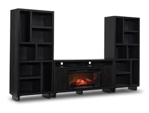 Tessan 3-Piece Fireplace Entertainment Wall Unit – Dark Grey, Brown
