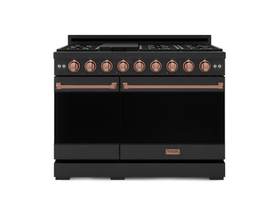 Thor Kitchen Black Stainless Steel Freestanding Professional Double Oven Gas Range|Gordon Ramsay Series (7 cu.ft.) - RSG48EB-RSG