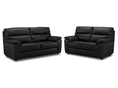 Toscana Leather Sofa and Loveseat Set - Black
