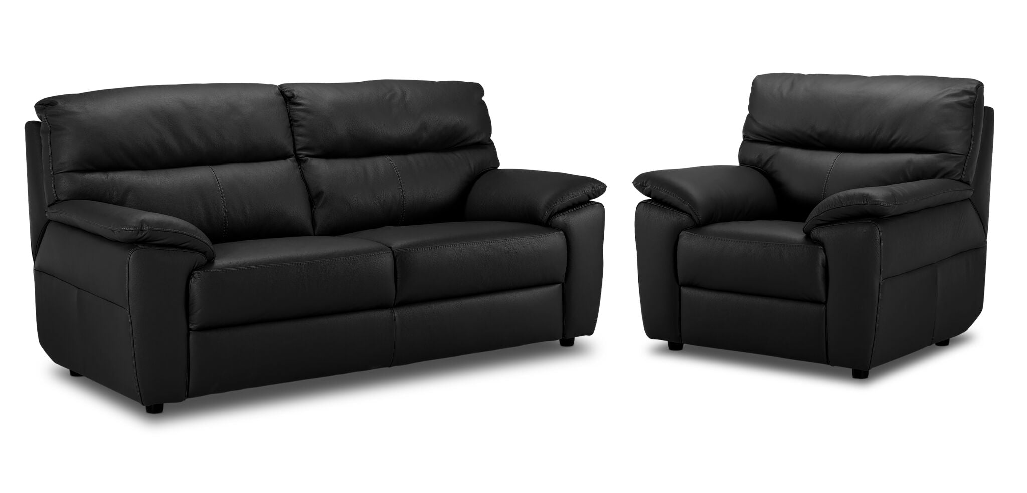 Toscana Leather Sofa and Chair Set - Black