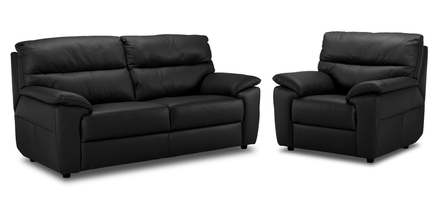 Toscana Leather Sofa and Chair Set - Black