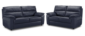 Toscana Leather Sofa and Loveseat Set - Navy Blue