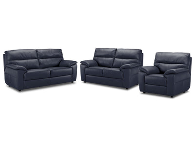 Toscana Leather Sofa, Loveseat and Chair Set - Navy Blue