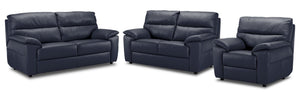 Toscana Leather Sofa, Loveseat and Chair Set - Navy Blue