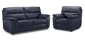 Toscana Leather Sofa and Chair Set - Navy Blue