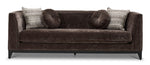 Tresor dark brown sofa with velvet-finish fabric, button-tufted back and front view
