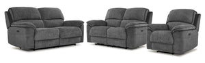 Vandelay Power Reclining Sofa, Loveseat and Chair Set - Grey
