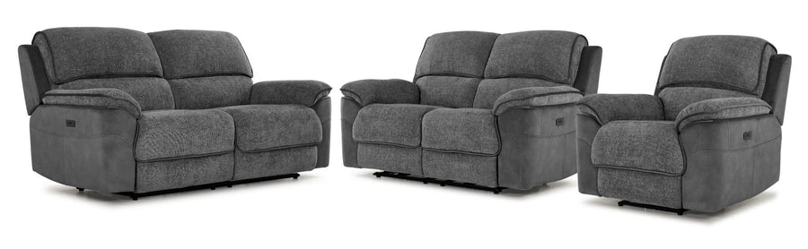 Vandelay Power Reclining Sofa, Loveseat and Chair Set - Grey