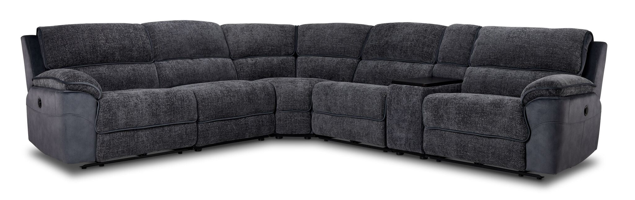 Vandelay 6-Piece Dual Power Reclining Sectional with Console and Reclining Armless Chair - Blue