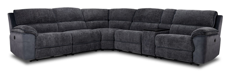 Vandelay 6-Piece Dual Power Reclining Sectional with Console and Reclining Armless Chair - Blue