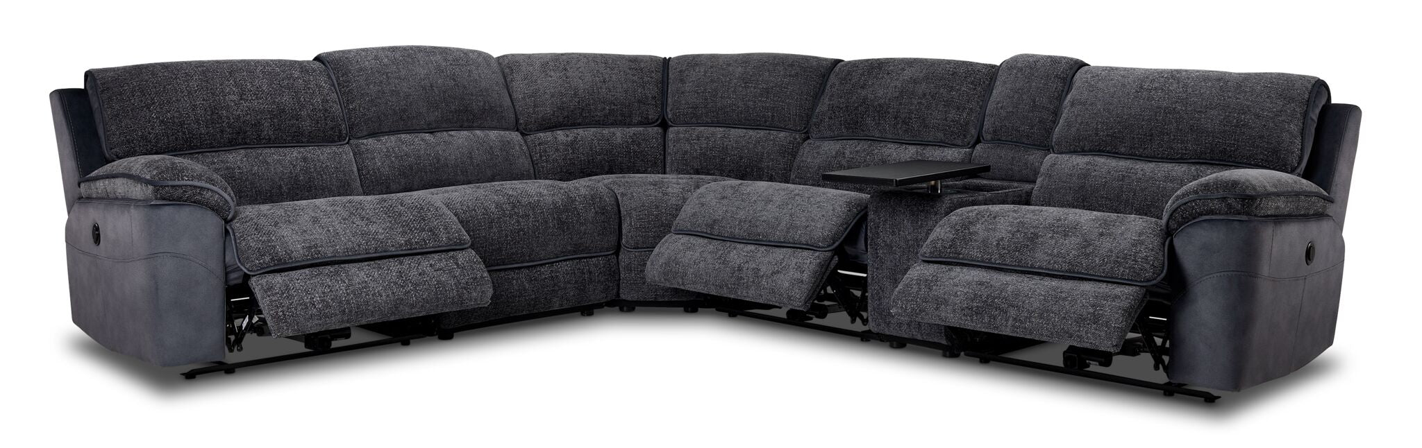 Vandelay 6-Piece Dual Power Reclining Sectional with Console and Reclining Armless Chair - Blue