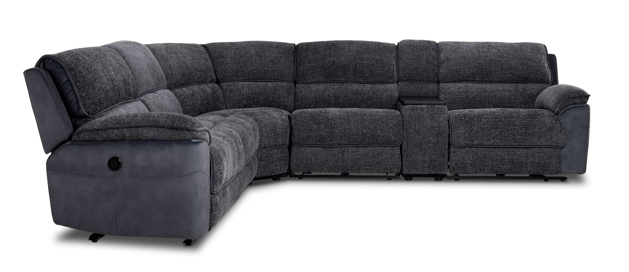 Vandelay 6-Piece Dual Power Reclining Sectional with Console and Reclining Armless Chair - Blue