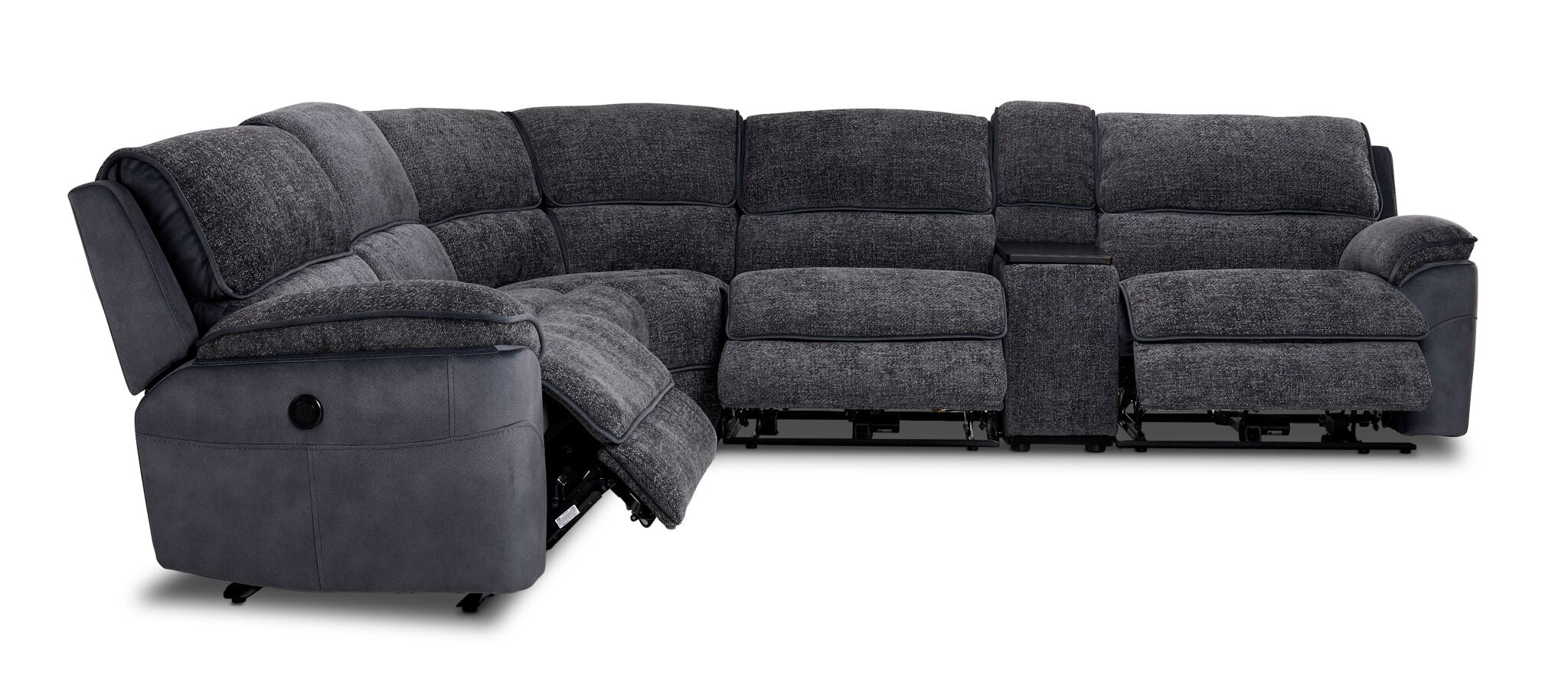 Vandelay 6-Piece Dual Power Reclining Sectional with Console and Reclining Armless Chair - Blue