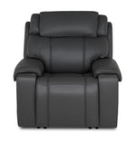 Velocity Power Reclining Home Theatre Recliner - Dark Grey front view with plush back, headrest and padded arms