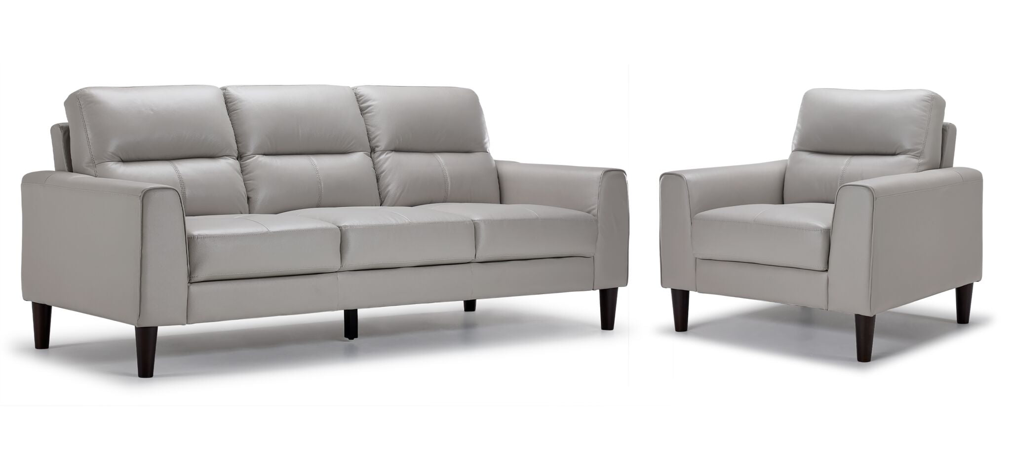 Verissimo Leather Sofa and Chair Set - Silver