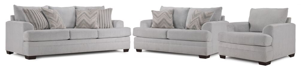 Vogue Sofa, Loveseat and Chair Set - Light Grey