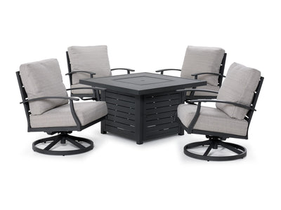 West Lake 5-Piece Outdoor Swivel Chair Chat Set with Fire Pit - Grey