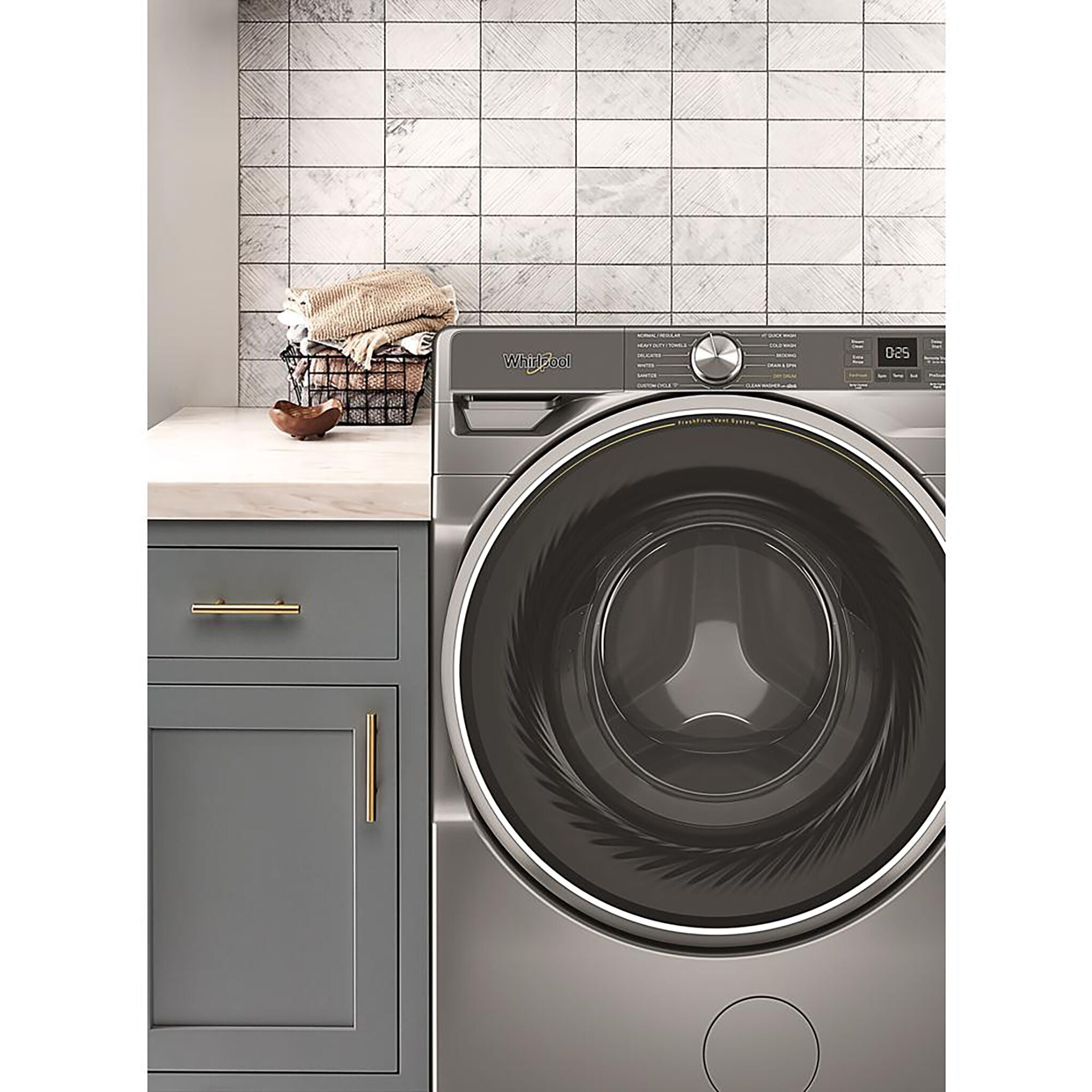 Whirlpool Radiant Silver Front-Load Washer with FreshFlow™ Vent