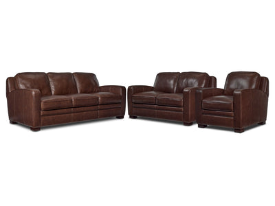 Wilmington Leather Sofa, Loveseat and Chair Set - Dark Brown