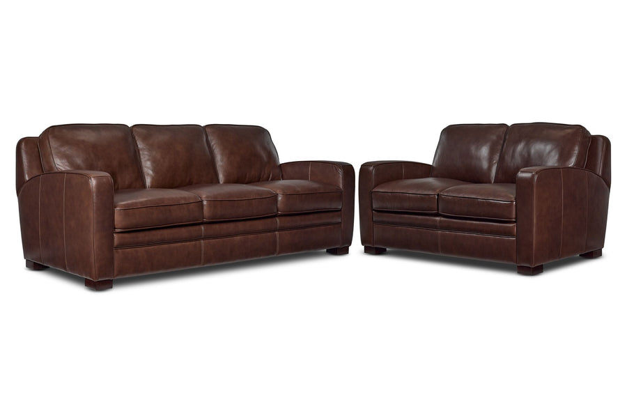Wilmington Leather Sofa and Loveseat Set - Dark Brown