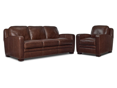 Wilmington Leather Sofa and Chair Set - Dark Brown